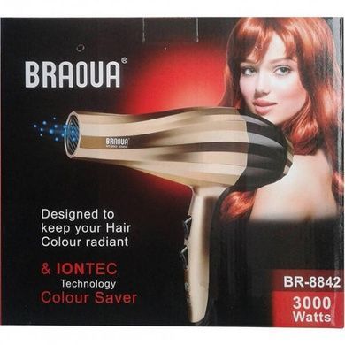 Фен для волосся професійний BRAOUA BR-8842 3000 Вт Золотий