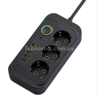 Сетевой фильтр с USB (3&times;220В+4&times;USB+1&times;Type-C) QL-1074U 3 метра Черный