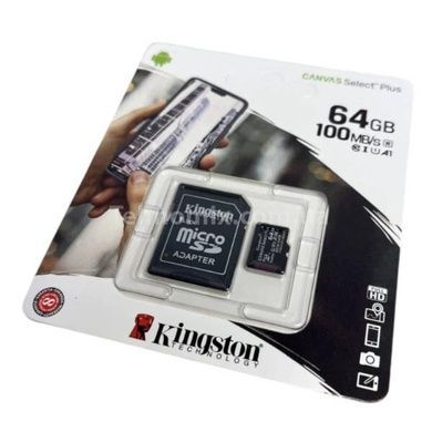 Карта пам'яті з адаптером microSD, SD, SDHC, SDXC 64GB Class 10 Kingston memory card