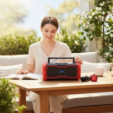Колонка портативная аккумуляторная с микрофоном и фонариком Bluetooth TS-5576 Черная с красным