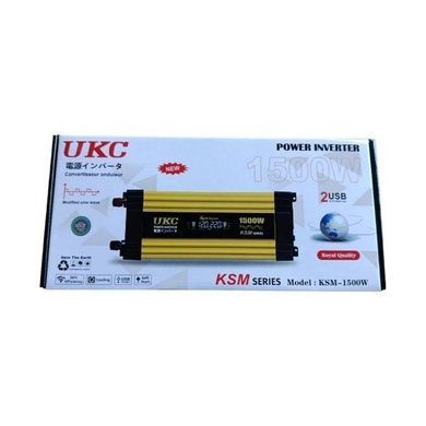 Перетворювач 1500W 12V AC/DC KSM LCD+2 USB Чорний з жовтим