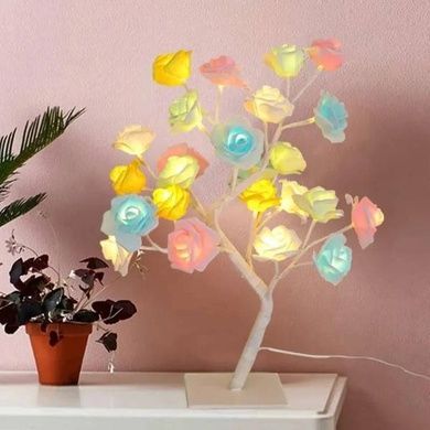Дерево нічник з різнокольоровими трояндами Led USB Біле