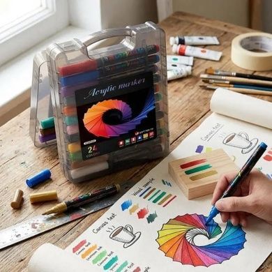 Набір Акрилово-акварельних маркерів 24шт у прозорому чорному боксі Acrylic MAP-12
