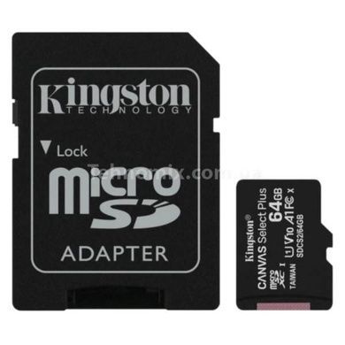 Карта пам'яті з адаптером microSD, SD, SDHC, SDXC 64GB Class 10 Kingston memory card