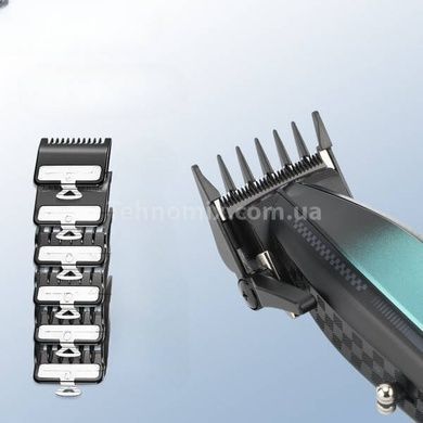 Машинка для стрижки волосся акумуляторна з 6 насадками та LED дисплеєм VGR V-270 Чорна із зеленим