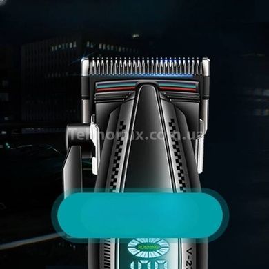 Машинка для стрижки волосся акумуляторна з 6 насадками та LED дисплеєм VGR V-270 Чорна із зеленим