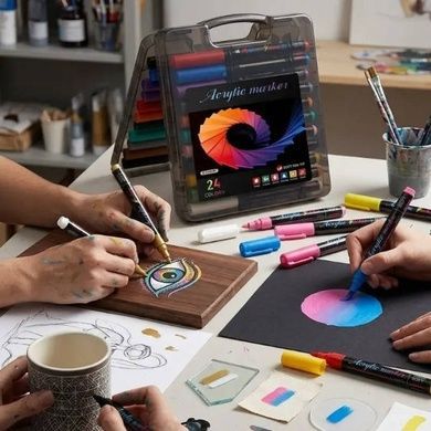 Набір Акрилово-акварельних маркерів 24шт у прозорому чорному боксі Acrylic MAP-12