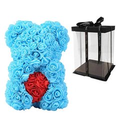 Мишка с сердцем из 3D роз Teddy Rose 40 см Голубой + подарочная упаковка