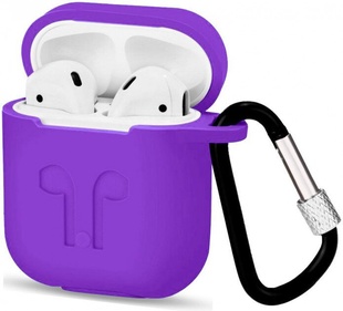 Чохол для AirPods силіконовий з карабіном Фіолетовий