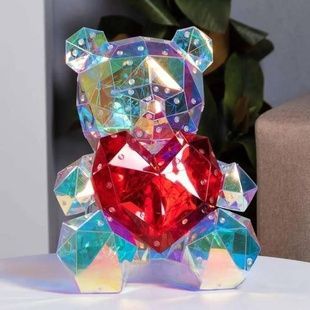 Светильник голографический 3D мишка с сердцем 35 см
