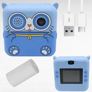 Фотоаппарат моментальной печати Котик аккумуляторный USB Голубой