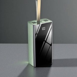Power Bank со встроеными кабелями для зарядки и фонариком USB, MicroUSB, TypeC 40000mAh Зеленый