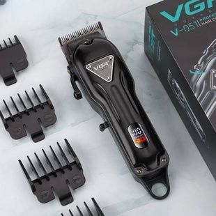 Машинка для стрижки волосся акумуляторна з 4 насадками та LED дисплеєм VGR V-051Чорна