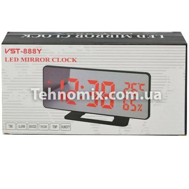 Годинник настільний LED дзеркальний з будильником, термометром і гігрометром VST-888Y Зелене підсвічування