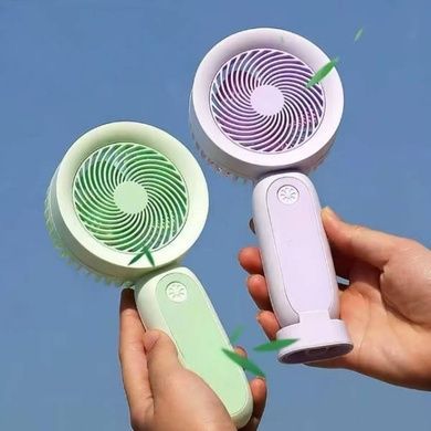 Вентилятор мини ручной аккумуляторный с подсветкой и подставкой для телефона 8839 Салатовый