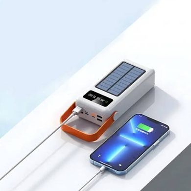 Power Bank 100000 mAh с ремешком, фонарем и встроенными кабелями для зарядки YM-638 CX Белый