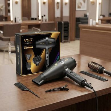 Фен профессиональный с 3 уровнями обдува и 3 уровнями температуры 2400W VGR V-409 Черный