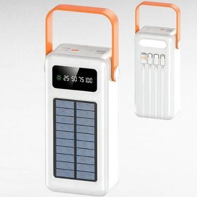 Power Bank 100000 mAh с ремешком, фонарем и встроенными кабелями для зарядки YM-638 CX Белый