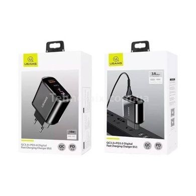 Зарядний пристрій UsamsUS-CC085 T23 QC3.0+PD3.0 18W Digital Display black