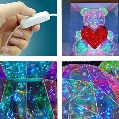 Світильник голографічний 3D ведмедик із серцем 35 см