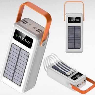 Power Bank 100000 mAh с ремешком, фонарем и встроенными кабелями для зарядки YM-638 CX Белый