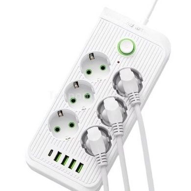 Фільтр з USB (6&times;220В+4&times;USB+1&times;Type-C) QL-1075U 3 метри Білий