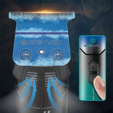 Тример з LED-дисплеєм та 4 змінними насадками та технологією охолодження VGR V-946 ICE TECHNOLOGY Чорна з блакитним