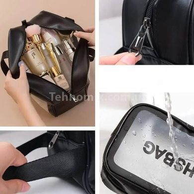 Косметичка прозора з чорною окантовкою та ручками на блискавці 19,5*13*8 Чорна