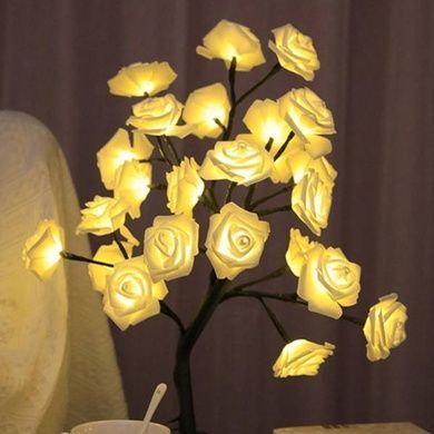 Дерево ночник с белыми цветами настольное Led USB Черное