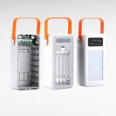 Power Bank 100000 mAh с ремешком, фонарем и встроенными кабелями для зарядки YM-638 CX Белый