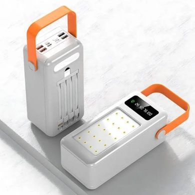 Power Bank 100000 mAh с ремешком, фонарем и встроенными кабелями для зарядки YM-638 CX Белый