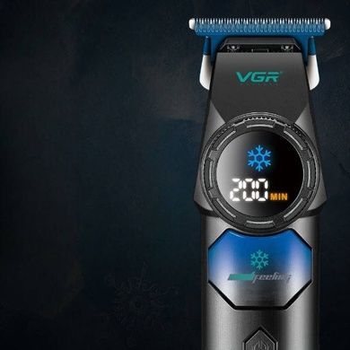 Тример з LED-дисплеєм та 4 змінними насадками та технологією охолодження VGR V-946 ICE TECHNOLOGY Чорна з блакитним
