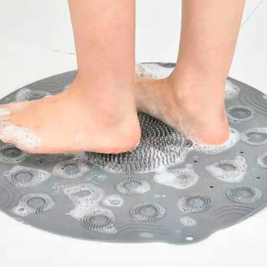 Килимок для душу нековзний зі щіткою для стоп Massage foot сірий