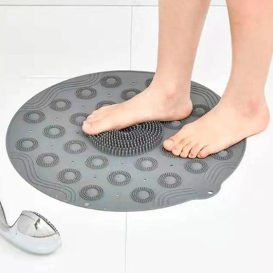 Килимок для душу нековзний зі щіткою для стоп Massage foot сірий