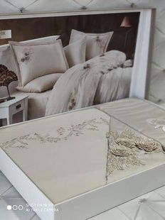 Постільна білизна з вишивкою та гіпюром Dantela vita Safir bej Сатин Бавовна Євро розмір (4 наволочки)