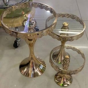 Набір підставок для десертів та тортів Cake plate 16412-4 (набір 3шт) Золото