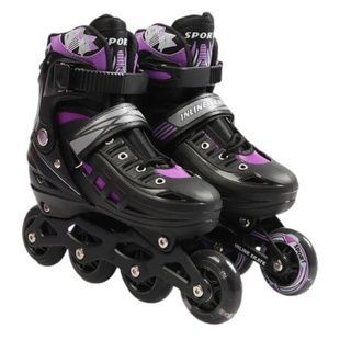 Ролики детские раздвижные 2130-220 M р 34-38 Черные с фиолетовым