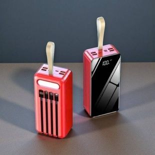 Power Bank со встроенными кабелями для зарядки и фонариком USB, MicroUSB, TypeC 40000mAh Красный