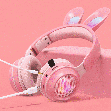 Навушники бездротові дитячі з вушками кролика LED підсвічування KE-01