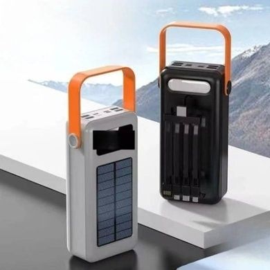 Power Bank 100000 mAh с ремешком, фонарем и встроенными кабелями для зарядки YM-638 CX Черный
