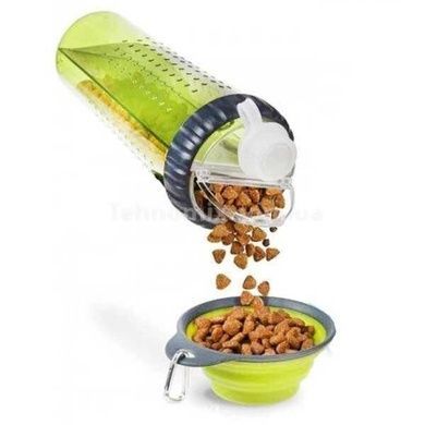 Поїлка-годівниця для тварин подвійна зі складною мискою Pet Drink Bottle Зелена