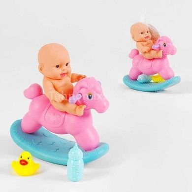 Игрушка Пупс на коне-каталке 16см с аксессуарами Розовая