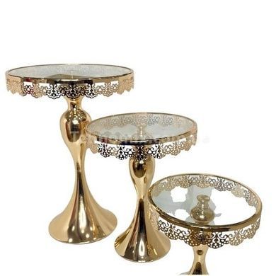 Набір підставок для десертів та тортів Cake plate 16412-4 (набір 3шт) Золото