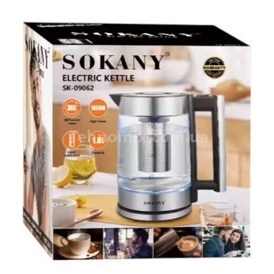 Електрочайник скляний 1,8л 1800Вт Sokany SK-09062