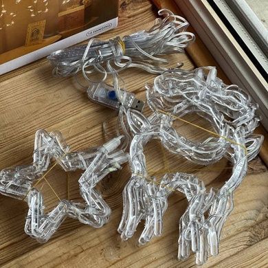 Гирлянда штора звезды и олени 10шт USB Мультиколор