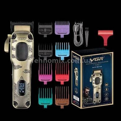 Машинка для стрижки волос аккумуляторная с 8 насадками и LED дисплеем VGR V-027 Золото