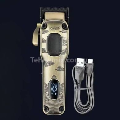 Машинка для стрижки волос аккумуляторная с 8 насадками и LED дисплеем VGR V-027 Золото
