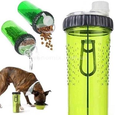 Поїлка-годівниця для тварин подвійна зі складною мискою Pet Drink Bottle Зелена
