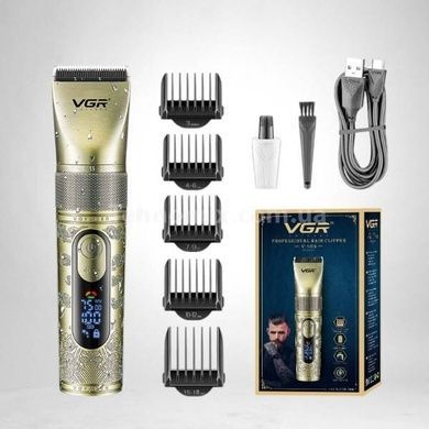 Машинка аккумуляторная для стрижки волос +5 насадок VGR V-659 Золото