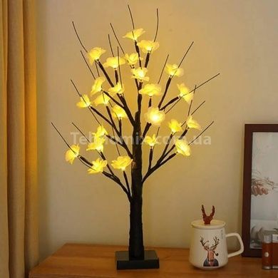 Ночник настольный Молодое дерево светящееся 24 LED, питание от USB или 3 батарейки АА Черный ствол и белые